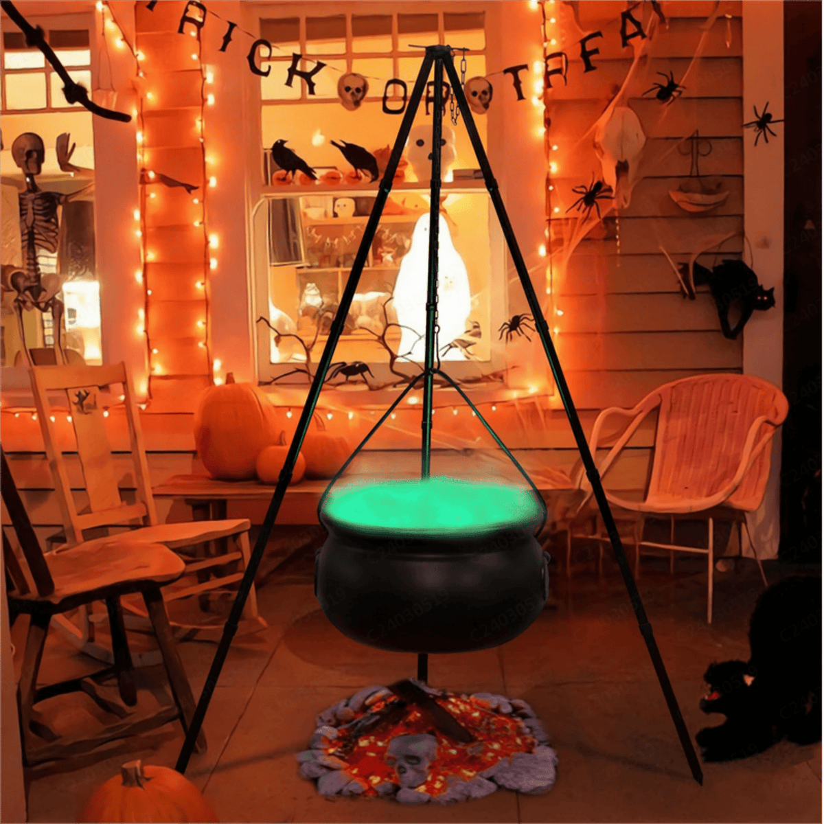 Tepsmf Large Cauldron Outdoor Halloween Decor, On Tripod, Plastic Cauldron Witch Halloween Decorations for Porch Yard, Halloween Party Supplies