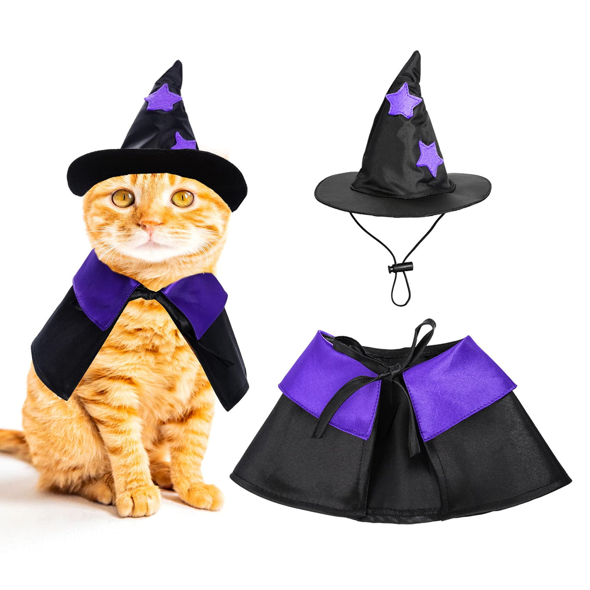 WILLED Halloween Pet Costumes, Cat Wizard Costume, Dog Witch Cloak & Hat, Purple Witch Cloak for Cats, Dogs, Kittens, Puppies, Rabbits, Perfect for Halloween, Parties, Cosplay, and Daily Wear