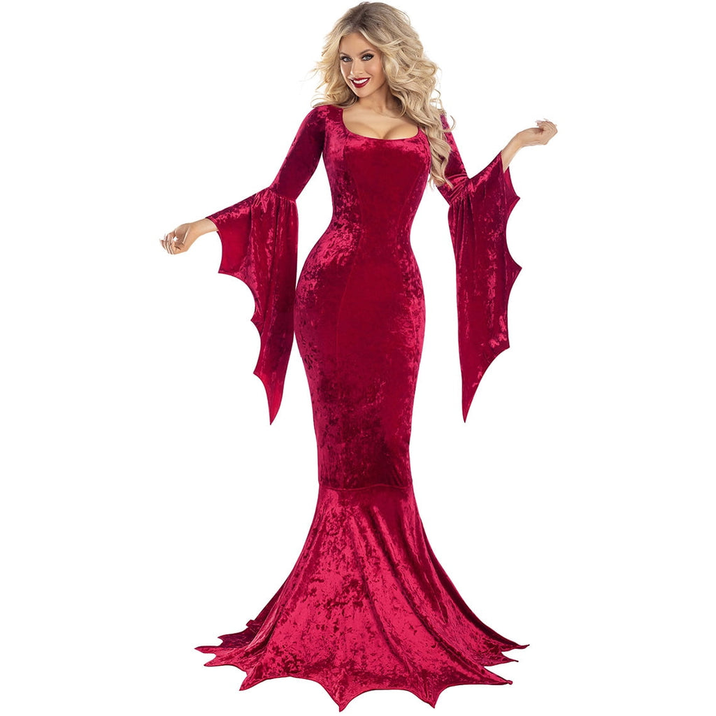 Witch Cosplay, Witch Costume, Witch Outfit, Witch Roleplay, Witch Cos, Vampire Womens Halloween Costumes Long Sleeves Mortician Costume Wrap Gothic Witch Dress Witchy Dress, Deep Red S