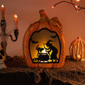 Witch Stirring Flickering Cauldron Scene Inside Pumpkin Halloween Decoration - 13" - LED Orange Light
