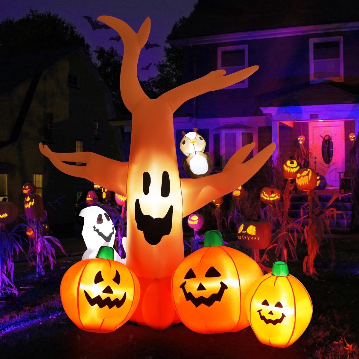 Yexmas 8FT Halloween Inflatables Dead Tree,Outdoor Halloween Decorations with Built-in LED Lights ,Halloween Blow Up Yard Decorations with Pumpkin,Ghost,and Owl