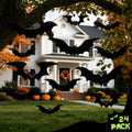 HiberyHom 24 Pack Hanging Bats Halloween Decorations Outdoor, Waterproof Black Plastic Bats 3 Different Sizes with Glowing Eyes Stickers, Bat Decorations Perfect for Halloween Hanging Tree Decor