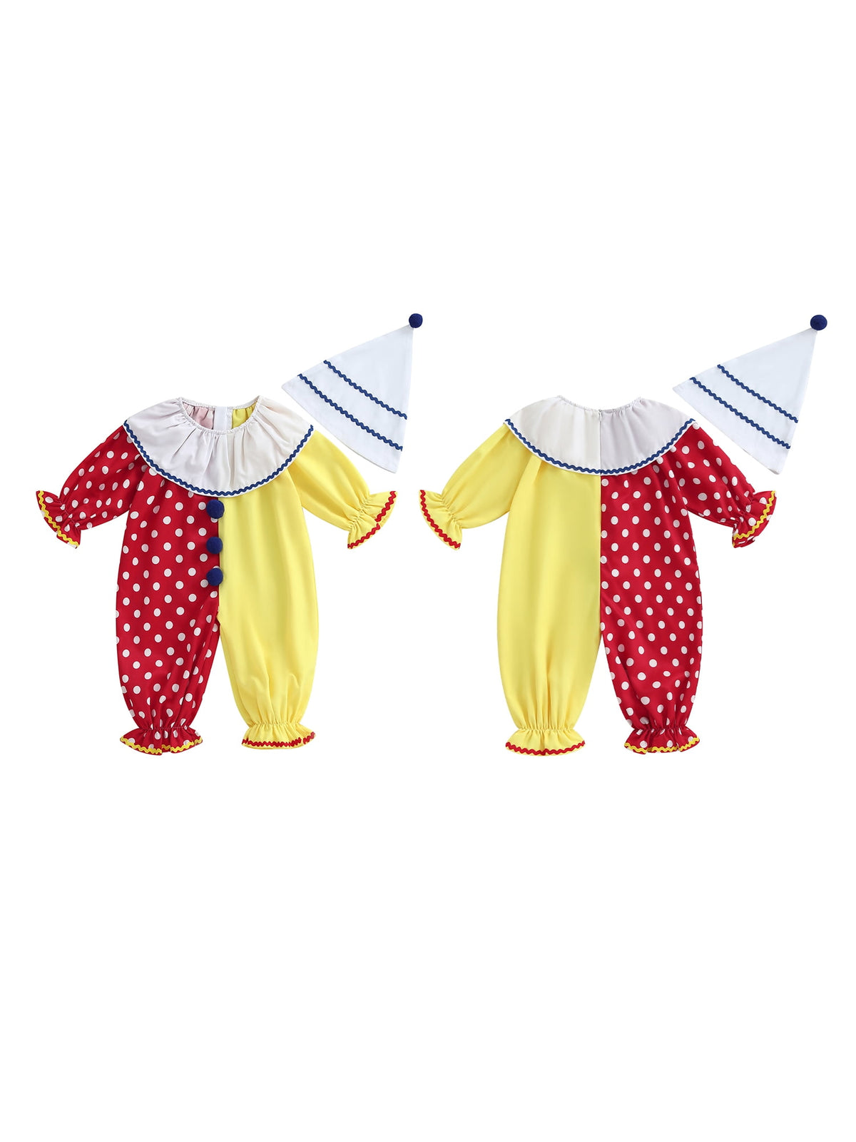RUINIXCW Kids Toddler Baby Girl Boy Halloween Outfit Clown Costume Infant Baby Girl Boy Romper Birthday Photoshoot Outfit Contrast Color Long Sleeve Jumpsuit Hat