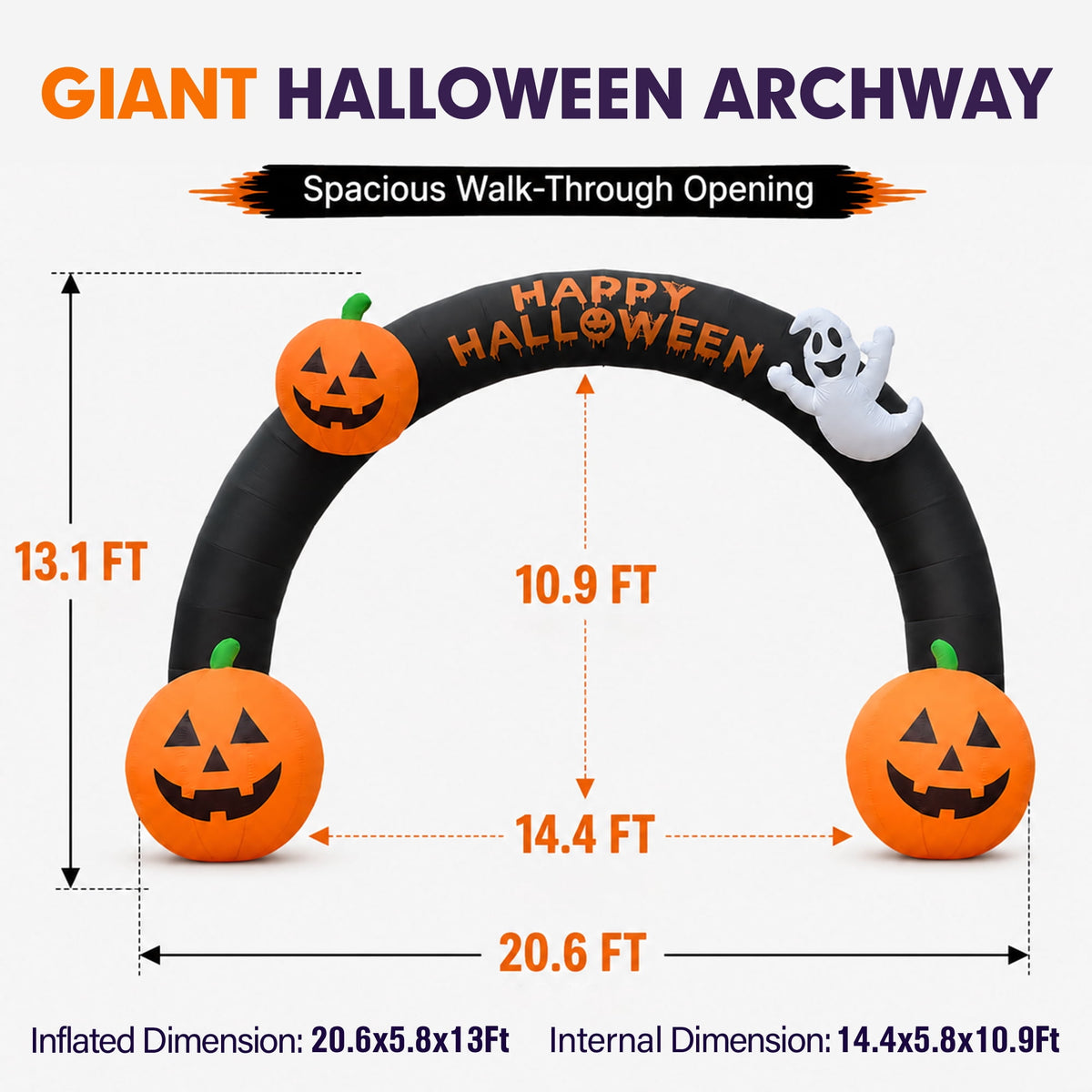 Wellcomer 20FT Inflatable Halloween Arch with LED Lights for Outdoor Decoration