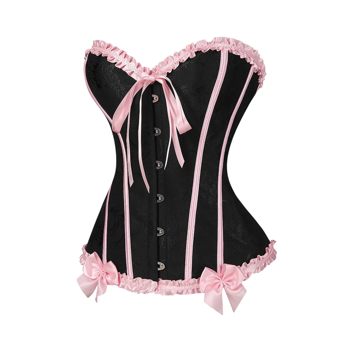 JOANKDMI Women's Chic Gothic Steampunk Corset Top with Ribbon Tie and Ruffle Trim Elegant Bustier for Pirate Roleplay and Vampire Halloween Dress Up Outfit