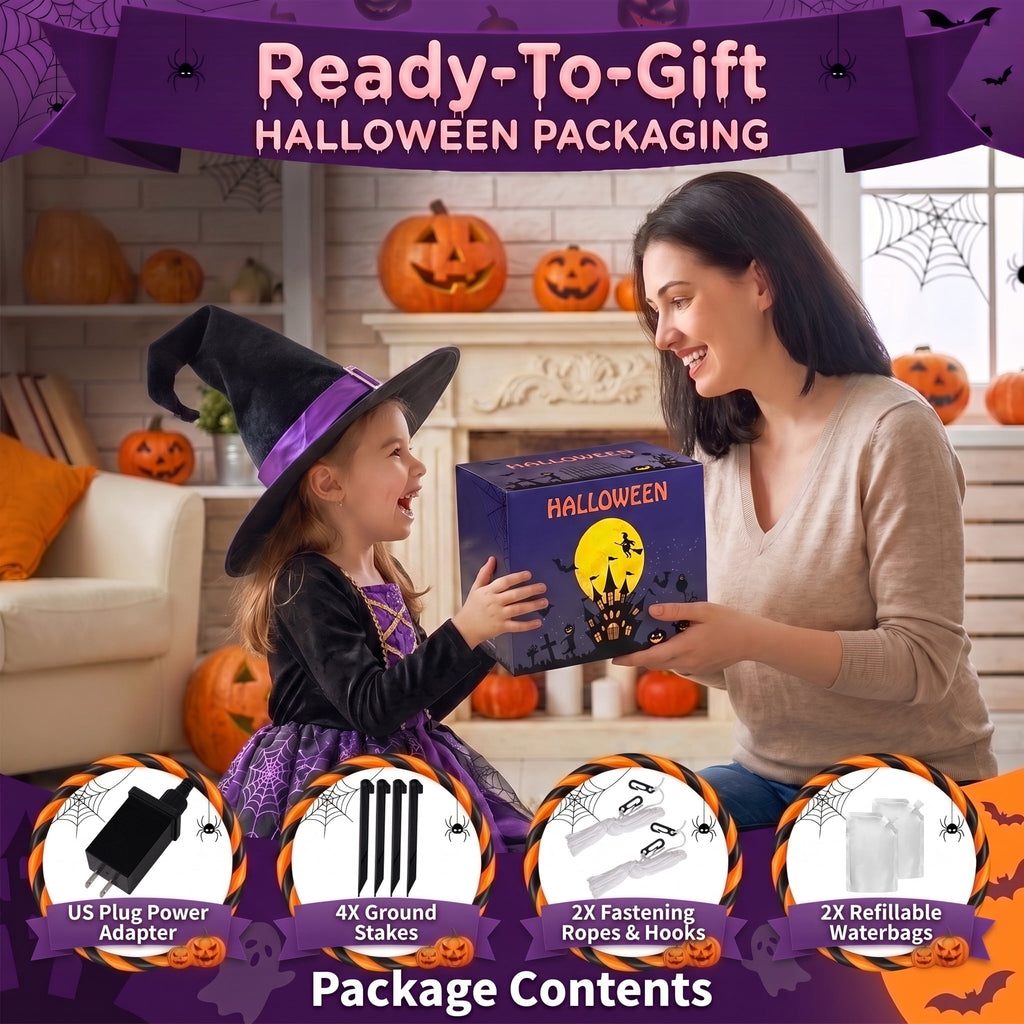 Glazina 7 FT Halloween Inflatable Ghost Signpost with Skull Spider, Built-In LED Lights, Outdoor Halloween Blow Up Yard Decoration