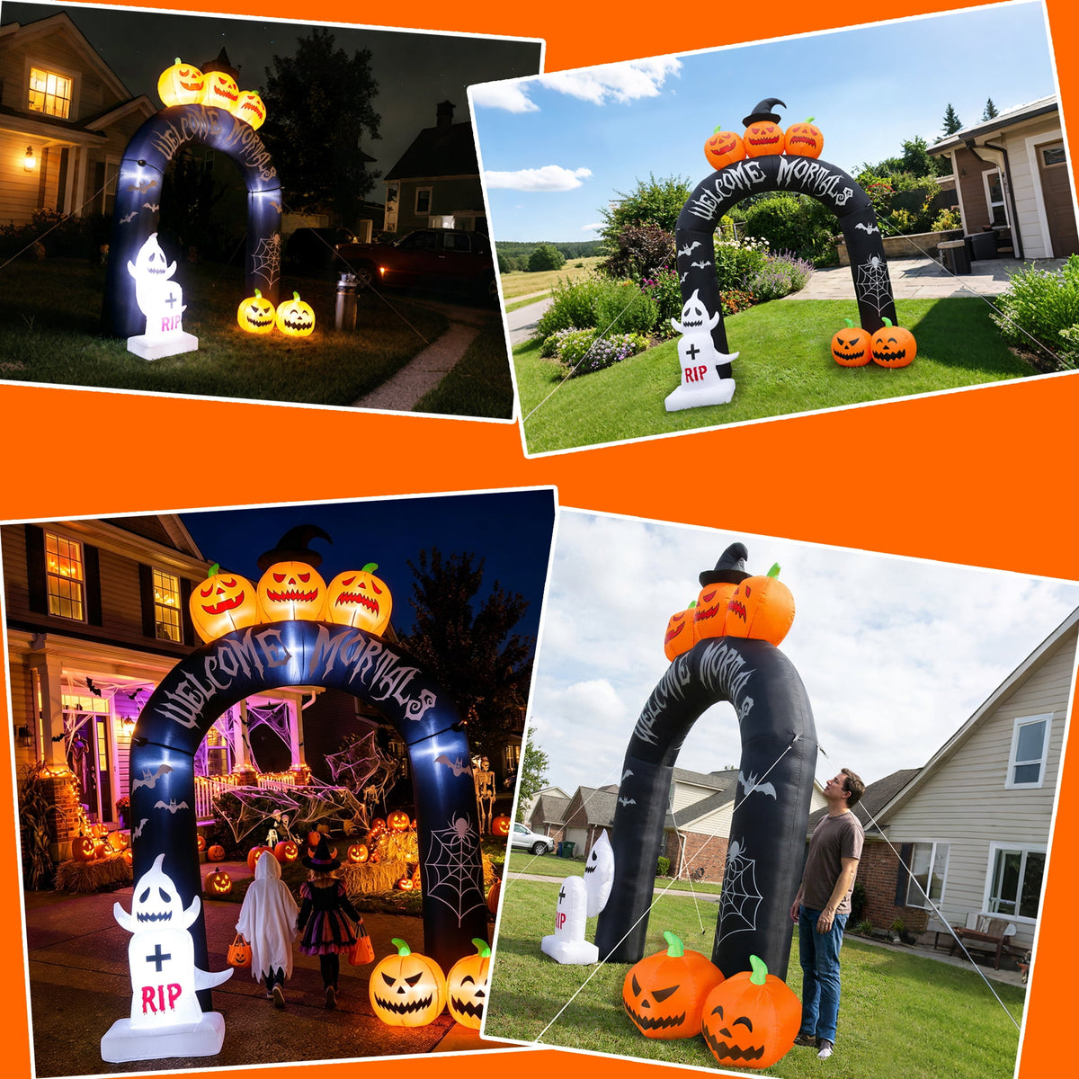 MAGOTAN 6 FT Halloween Inflatable Pumpkin Halloween Inflatable Pumpkins and Cat Outdoor Yard Decoration Build-in 7 LED White Lights