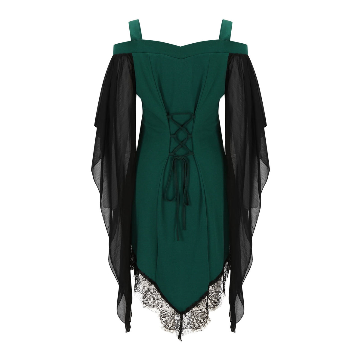 Gothic Lace Up Dress for Women Off-Shoulder Vintage Dresses Bell Sleeve Steampunk Medieval Costume Cosplay Halloween Dresses