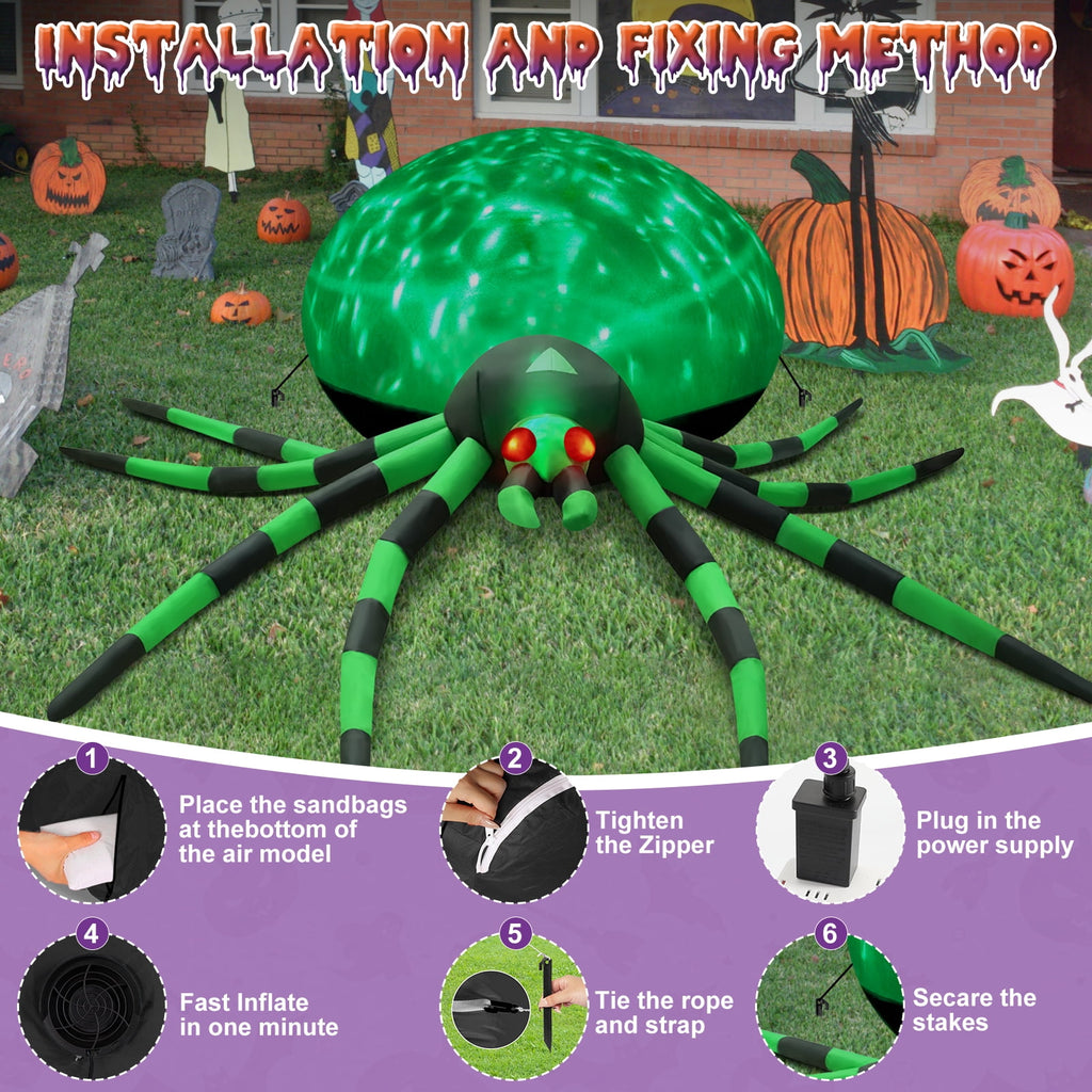 Yexmas 8FT Halloween Inflatables Outdoor Decorations Giant Spider Decorations with LED Lights and Air Pump Blow up Inflatable, Red