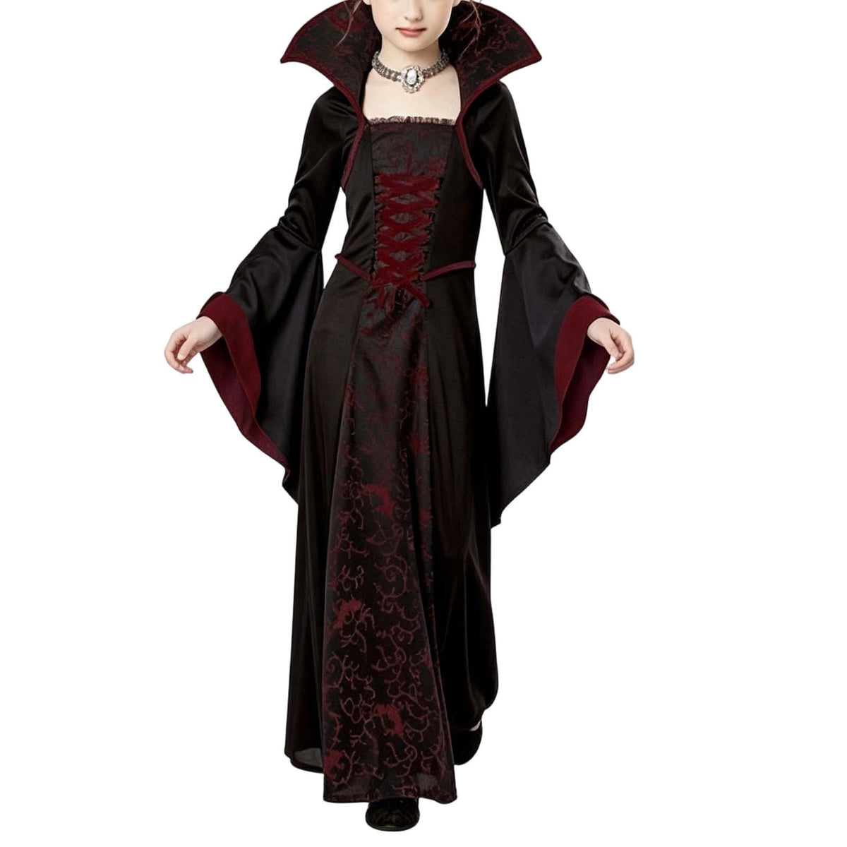 DxhmoneyHX Girls Halloween Vampire Costume Medieval Gothic Long Flared Sleeve Witch Dress Classic Outfit for Festival Party 3‑13 Years