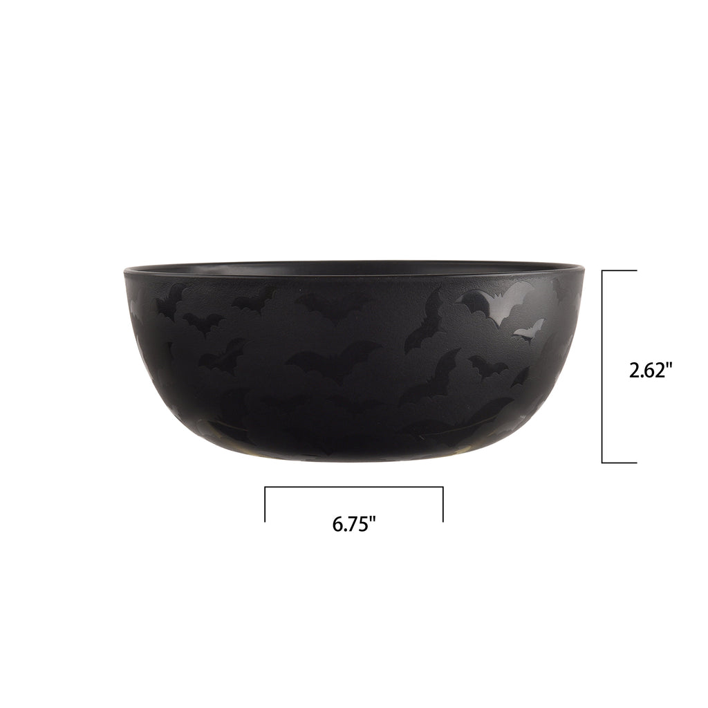 Mainstays 38 Ounce Round Plastic Etched Bats Bowl, Black