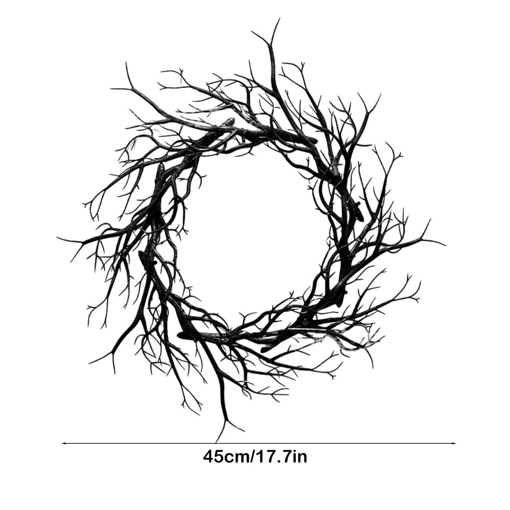 WWC Halloween Wreath, 18 inch Black Bats and Bare Branch Wreath, Gothic Halloween Decor Twig Wreath for Halloween Party Front Door Porch and Fireplace