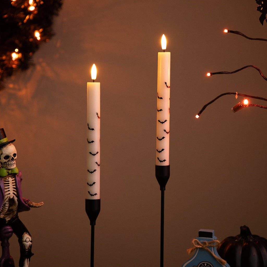 Northlight LED Flickering Flameless Wax Tapered Flying Bats Halloween Candles - 9.75" - Set of 2