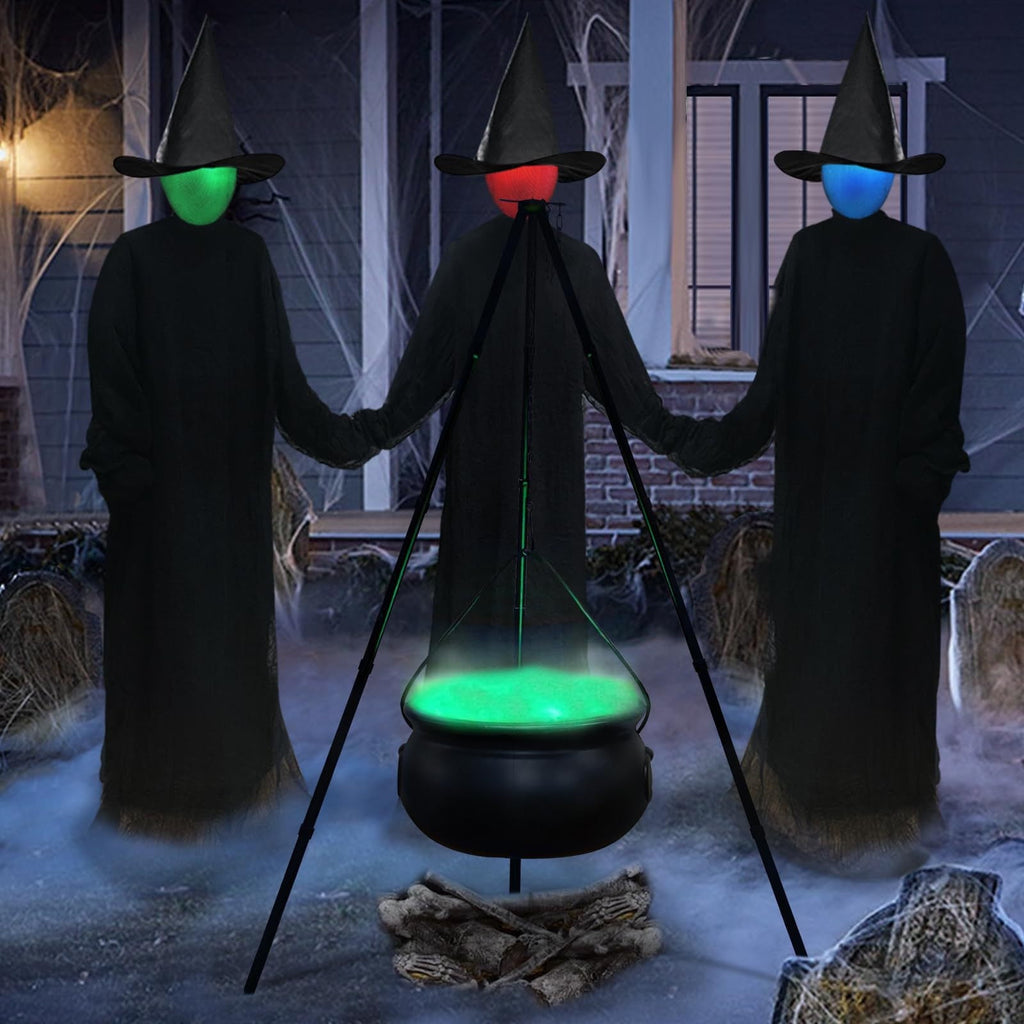 Tepsmf Large Cauldron Halloween Decor On Tripod with Timer Lights - Plastic Cauldron Witch Halloween Decorations for Porch Yard