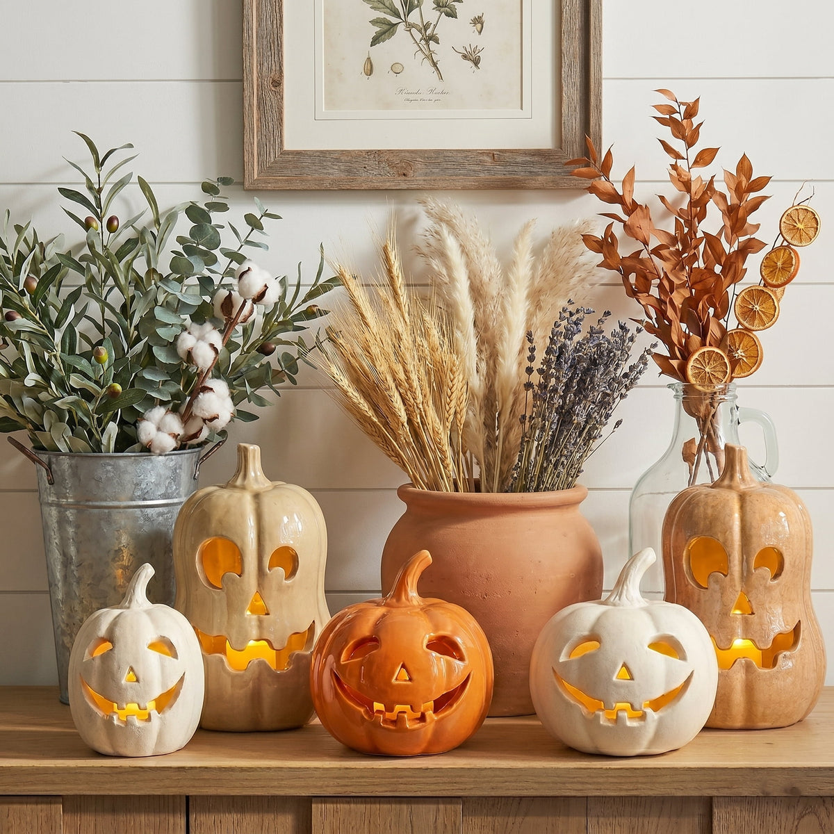 Halloween Handcrafted Jack-O'-Lantern, 5.5" Hand-Carved Pumpkin Decor, Durable Kiln-Fired Autumn Halloween Centerpiece for Indoor Tabletop, Mantle & Fall Home Decoration 2026