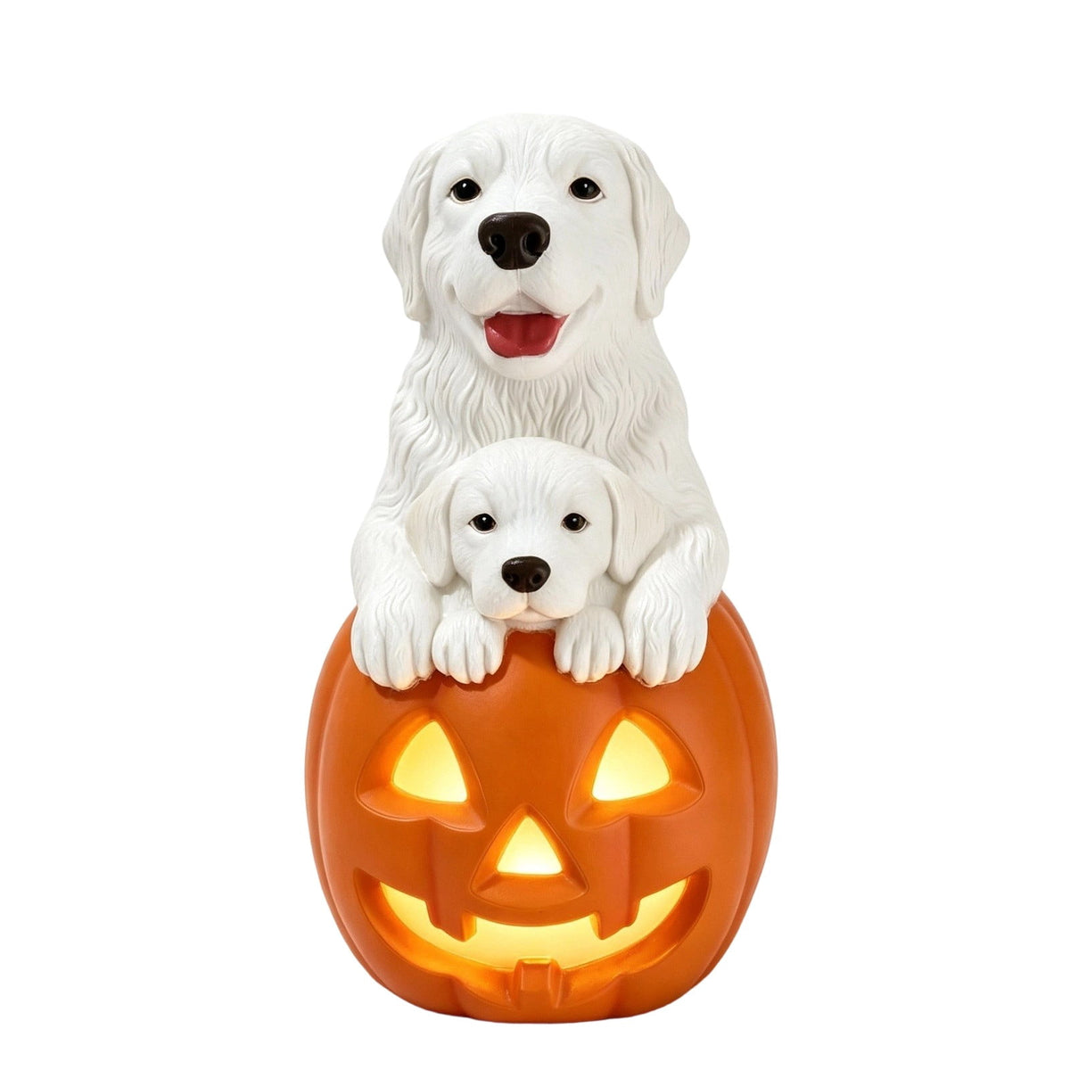 Halloween Dog Greeter - Frenchie 7.9in Resin Witch Dog with Light-Up Pumpkin, Spooky Fall Decor, Indoor Outdoor Tabletop Decoration
