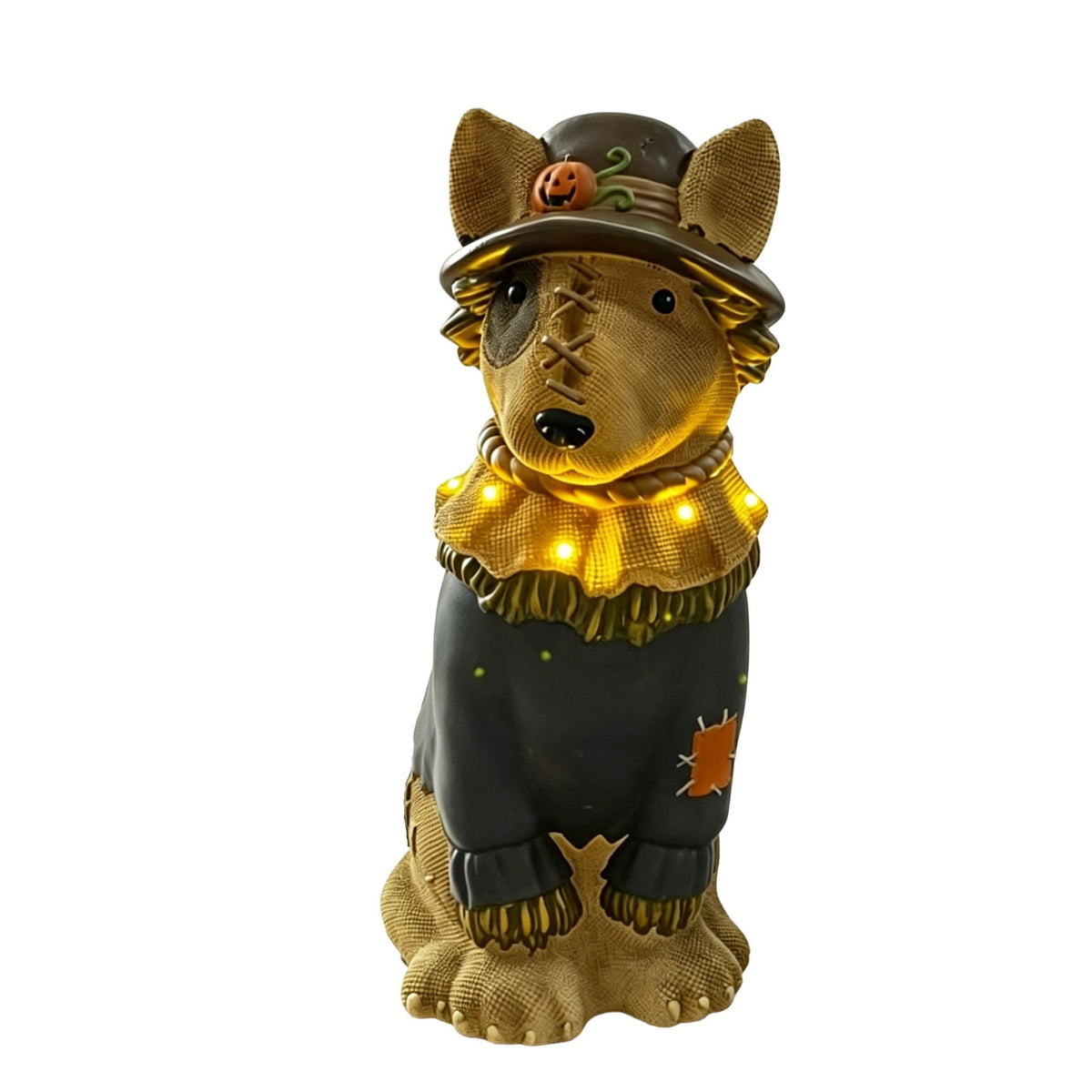 Lighted Scarecrow Bull Terrier Halloween Blow Mold, Cute Puppy Pumpkin Hat Halloween Decor, Resin Ornament for Patio Yard Tabletop Home Decoration, 8"