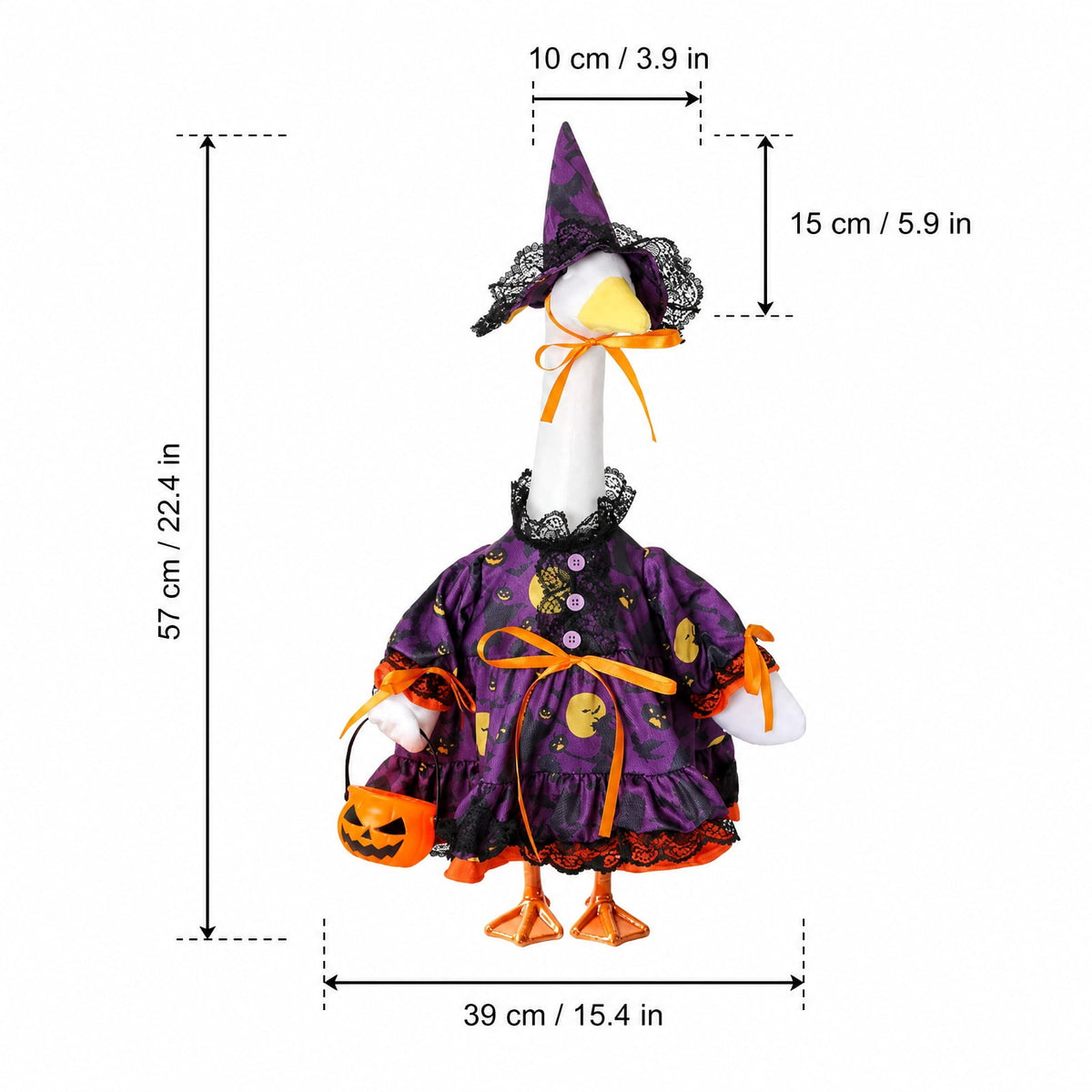Bat Witch Hat Spiderweb Halloween Goose Clothes Fit 17/23In Cement Plastic Lawn Goose, Stylish Full Set for Outdoor Yard Patio Garden Seasonal Halloween Home Ornamental Arrangement