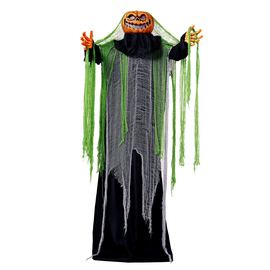 Joyfy 67" Standing Grim Reaper with Chain, Large Halloween Decorations Outdoor, Life Size Animatronics Skelton, Sound-Actived Party Decor with Creepy Sound & LED Eyes, Scary Haunted House Props