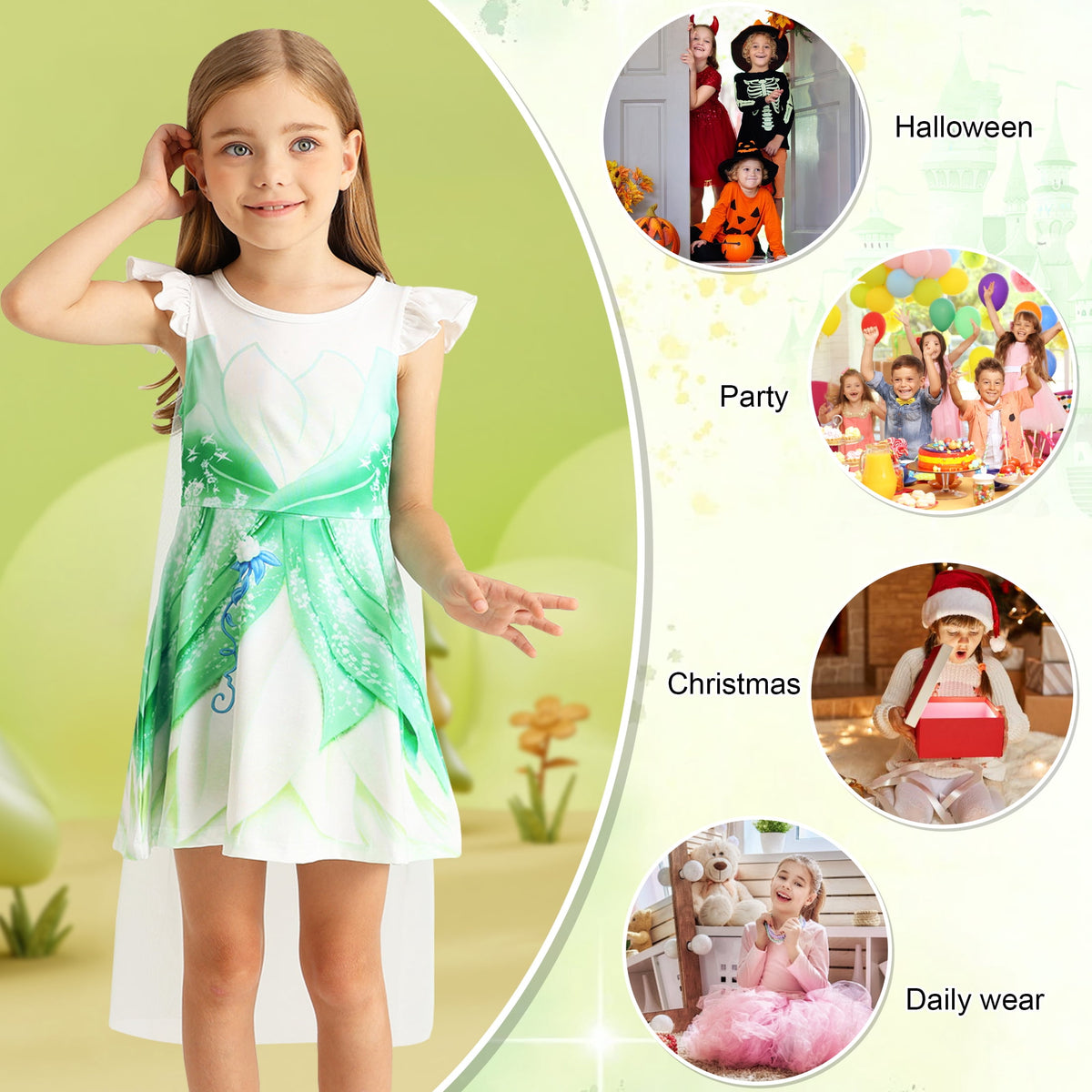 Benylion Girls Ice Princess Dress Halloween Cosplay Costumes With Tulle Cape Kids Birthday Party Dress up Outfit for 7-8 Years