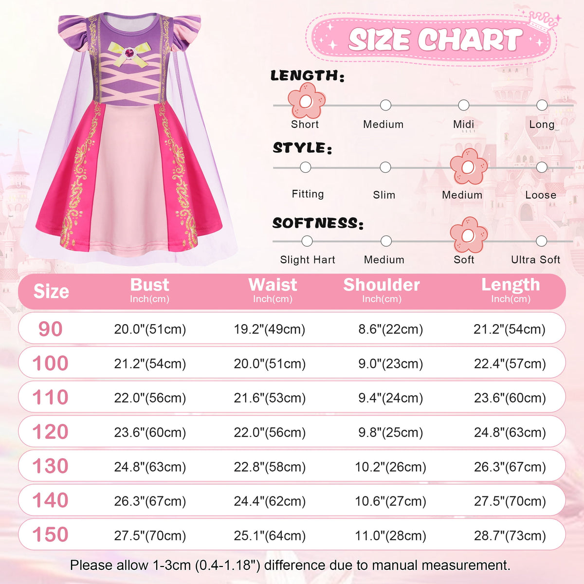 Benylion Girls Ice Princess Dress Halloween Cosplay Costumes With Tulle Cape Kids Birthday Party Dress up Outfit for 7-8 Years
