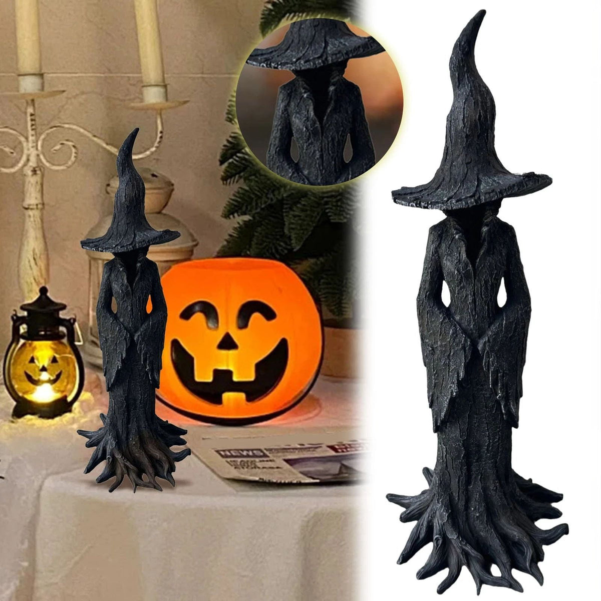 Ghostly Halloween Tabletop Decors Witch Figurines Ornament Resin Crafted Halloween Tabletop Accent
