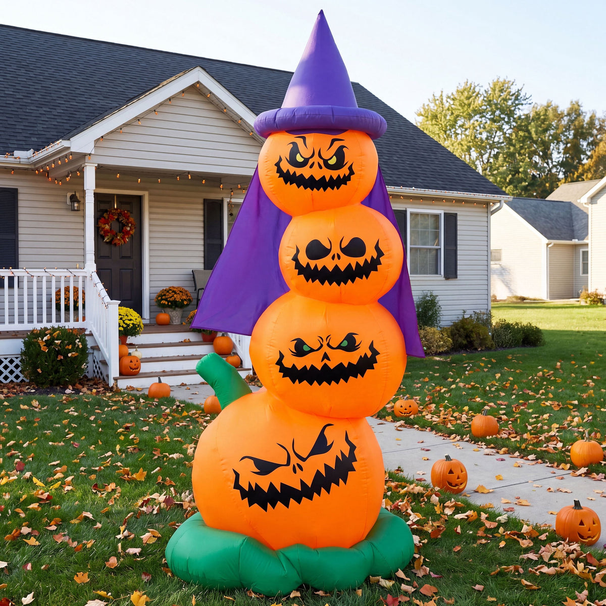 Joyfy 6 FT Halloween Inflatables Stacked Pumpkins with Build-in LEDs for Porch,Halloween Pumpkin Decor Blow up Yard Decorations