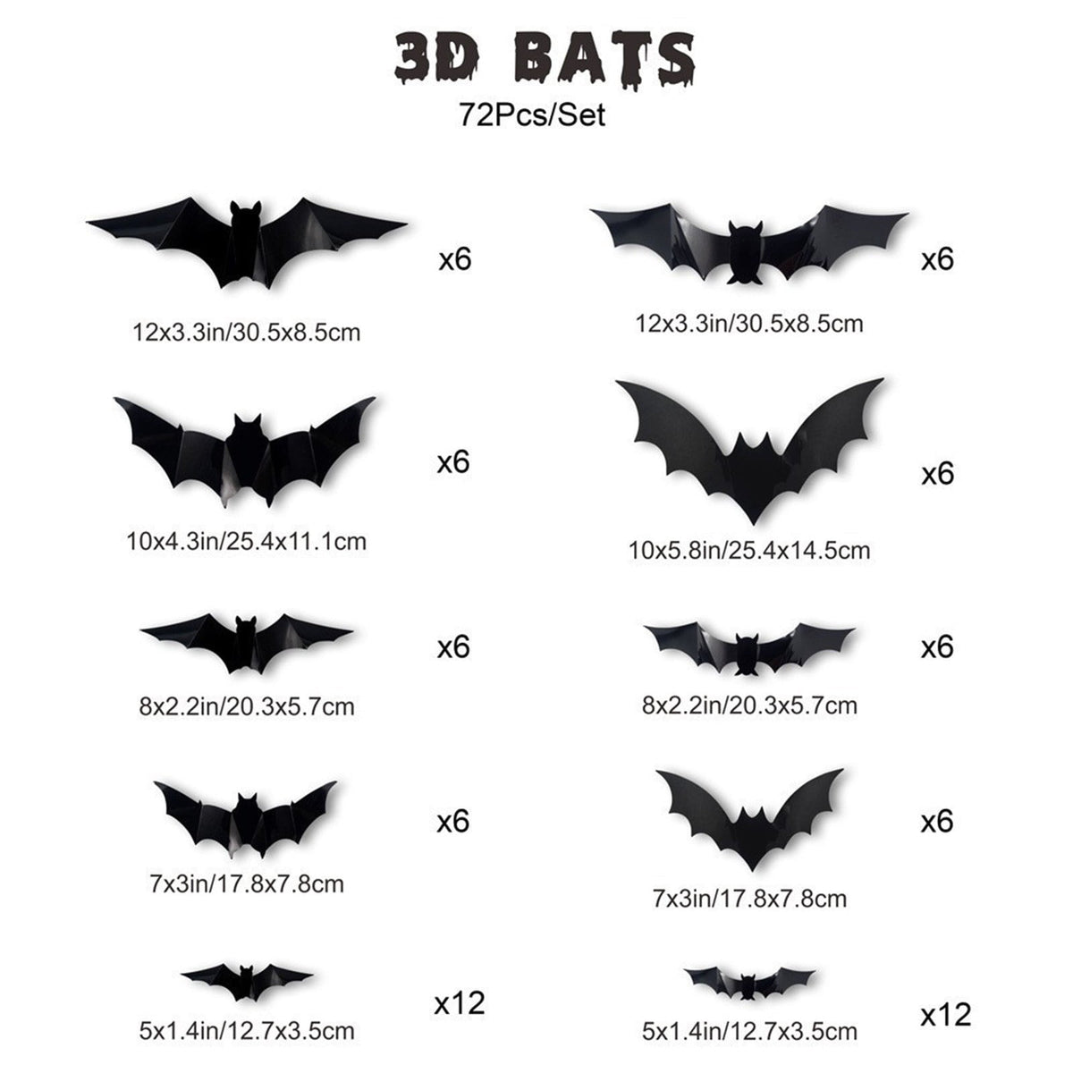 CQHVKQ 60 PCS Halloween Bats Decorations, Realistic 3D LED Bats Wall Stickers Decor, Assorted Size Removable Lighted PVC Bats DIY Wall Sticker for Halloween Party, Bedroom, Home, Indoor and Outdoor