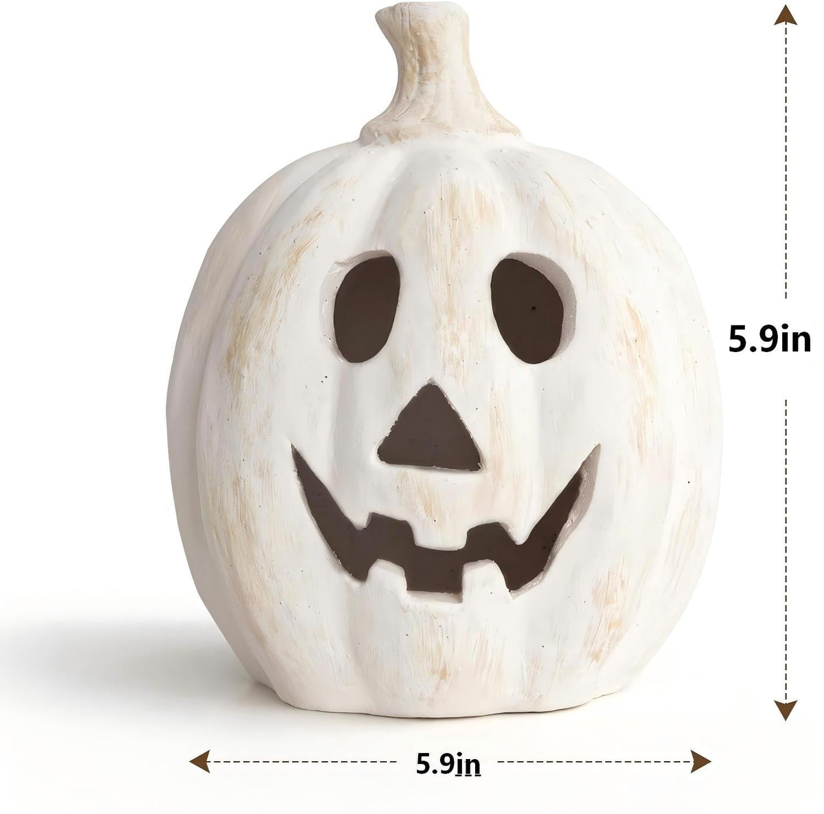 Fall Decorations for Home - Halloween Decor Indoor - 7.87" H White Handmade Resin Pumpkin Jack O' Lantern with Flameless Candle - Outdoor Decoration for Front Door Porch Mantel Kitchen Living Room