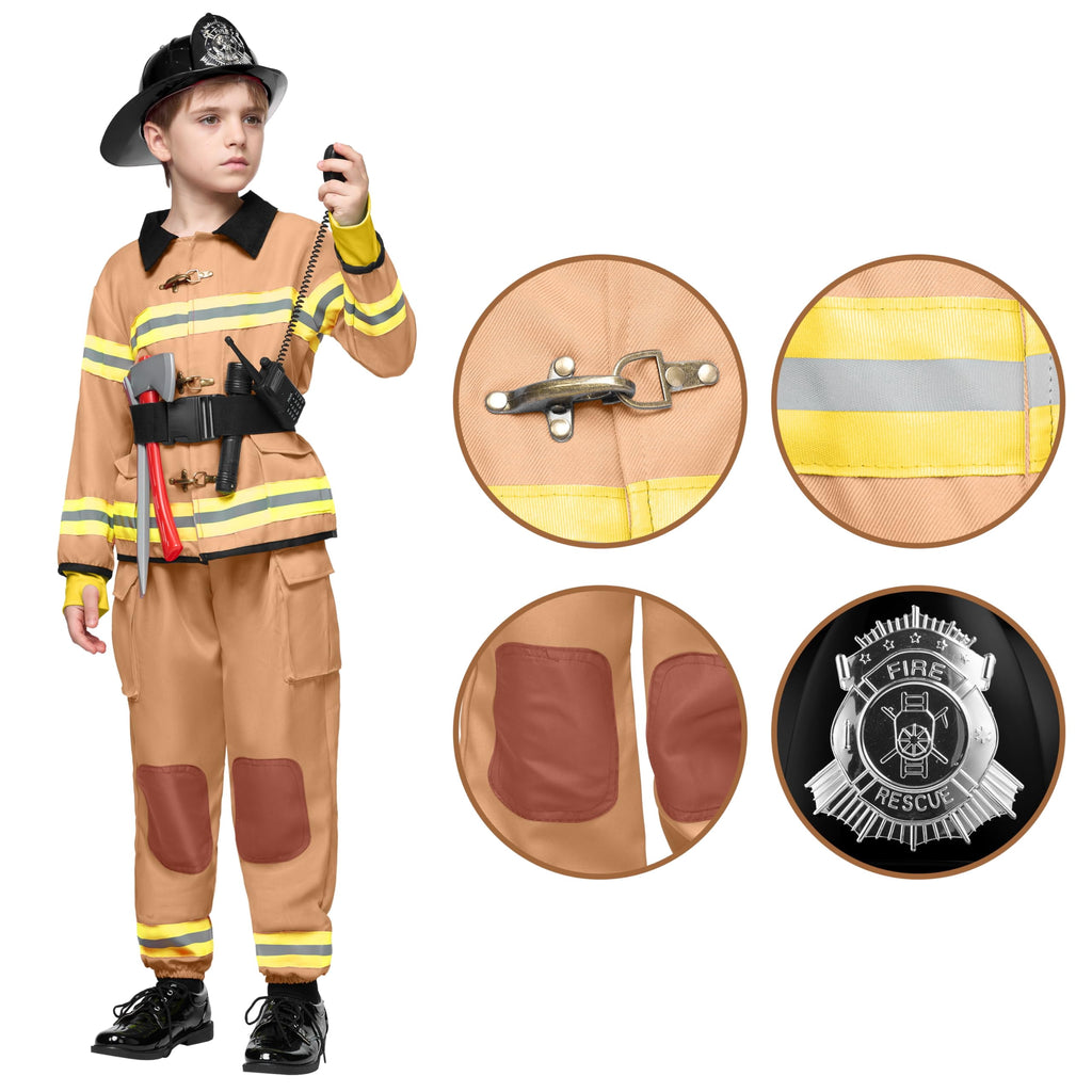 Joyfy Halloween Kids Fireman Costume, Firefighter Costume for Boys Toddler Halloween Party Dress Up 3-7 Years