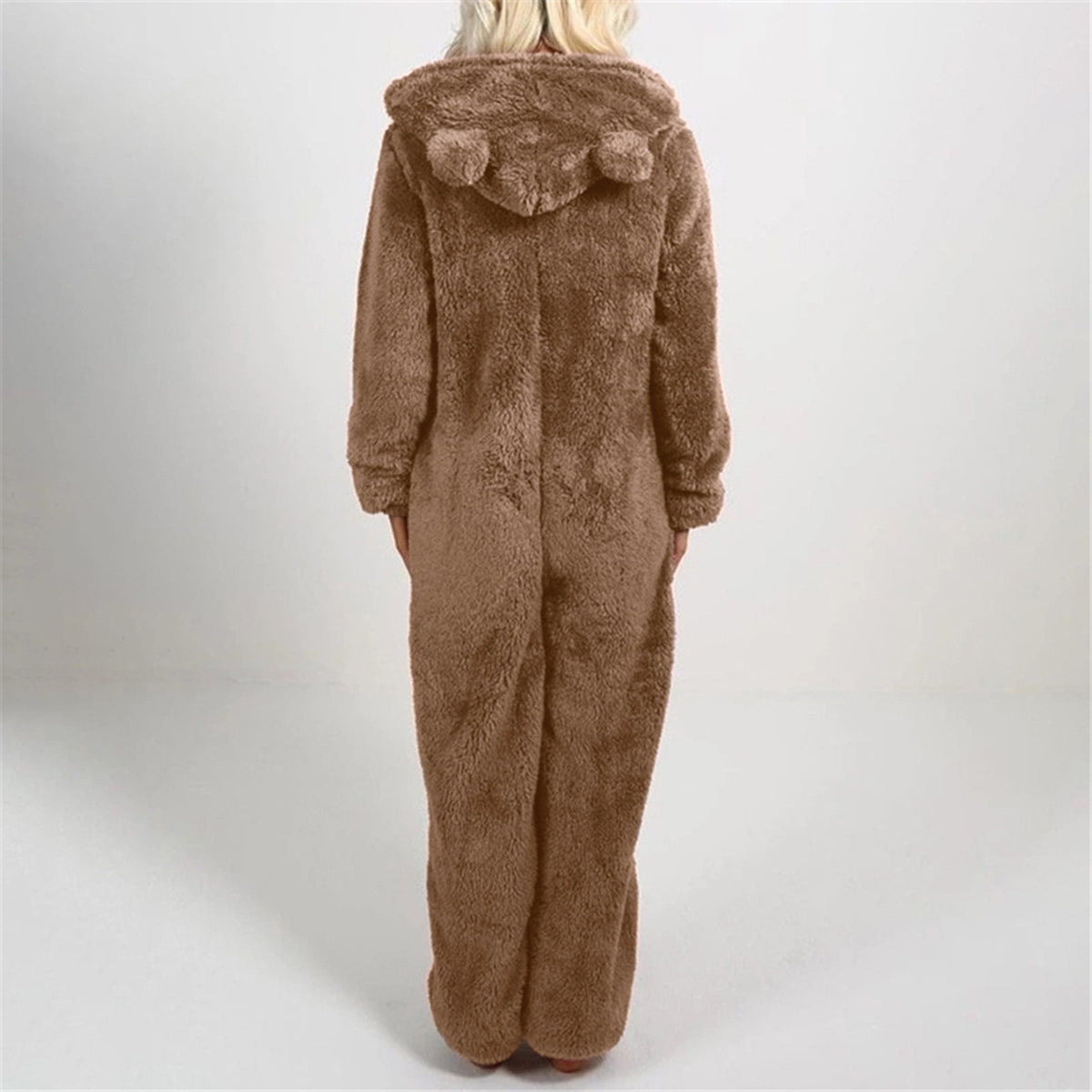 QATAINLAV Sherpa Fleece Jumpsuit for Women Winter Warm Fuzzy Onesie Pajamas Cute Cat Hooded Romper Casual Zip Up Overalls Sleepwear Black XL