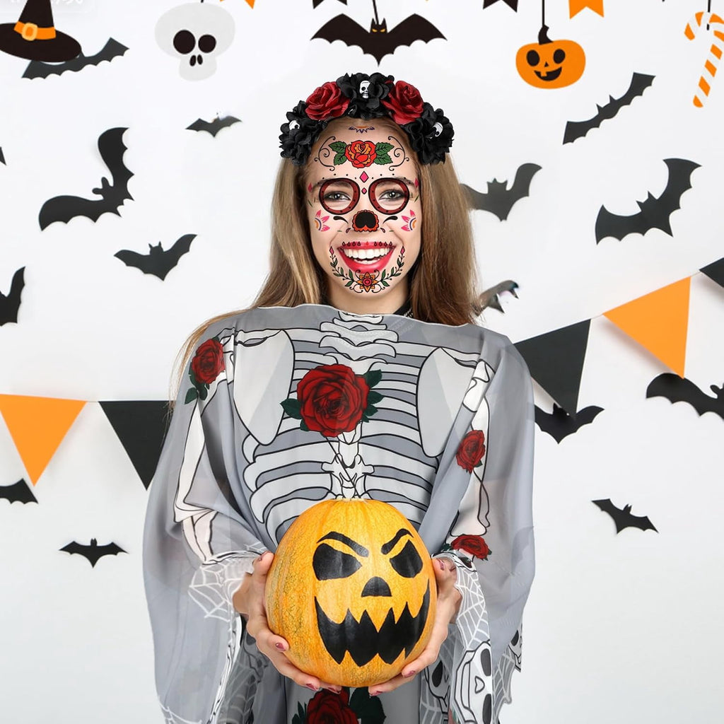 HIFOT 6pcs/set Spider Costume Adult Spider Web Poncho Tights Spider Necklace Chocker Earings Mask and Witch Hat Halloween Costumes for Women