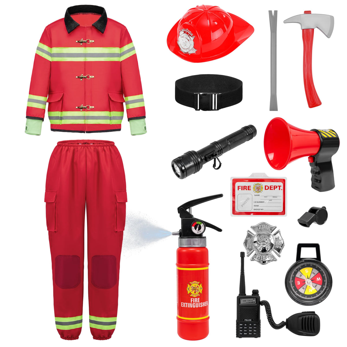 Joyfy Halloween Kids Fireman Costume, Firefighter Costume for Boys Toddler Halloween Party Dress Up 3-7 Years