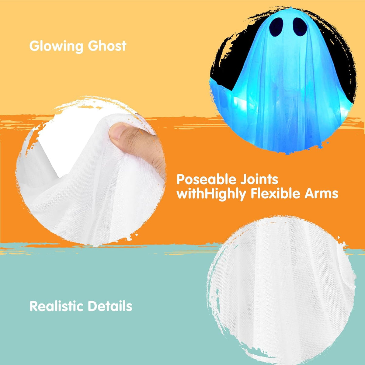 Joyfy 47inch Halloween Decorations Outdoor Hanging Ghost,Light up White Ghosts with Spooky Warm White LED Light,Halloween Outdoor Yard Porch Decorations,Haunted House Decorations
