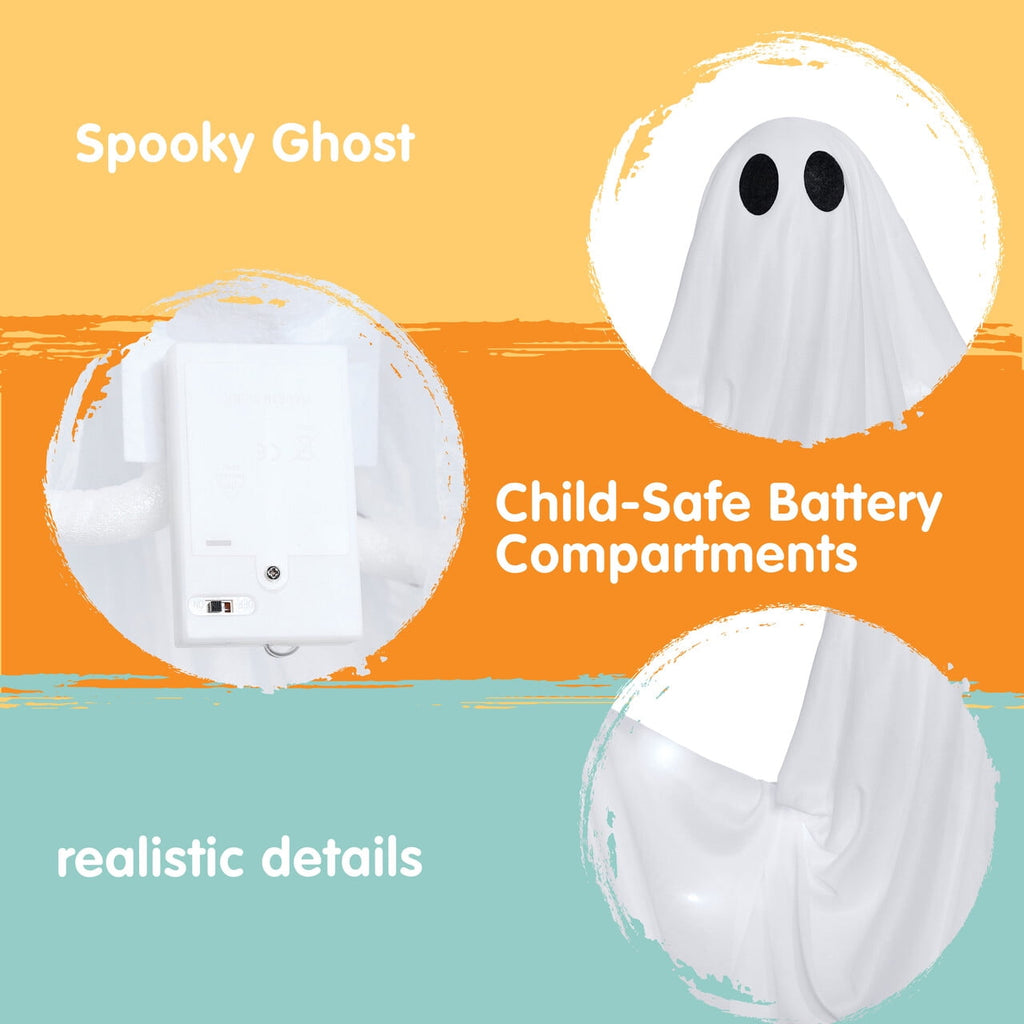 Joyfy 47inch Halloween Decorations Outdoor Hanging Ghost,Light up White Ghosts with Spooky Warm White LED Light,Halloween Outdoor Yard Porch Decorations,Haunted House Decorations