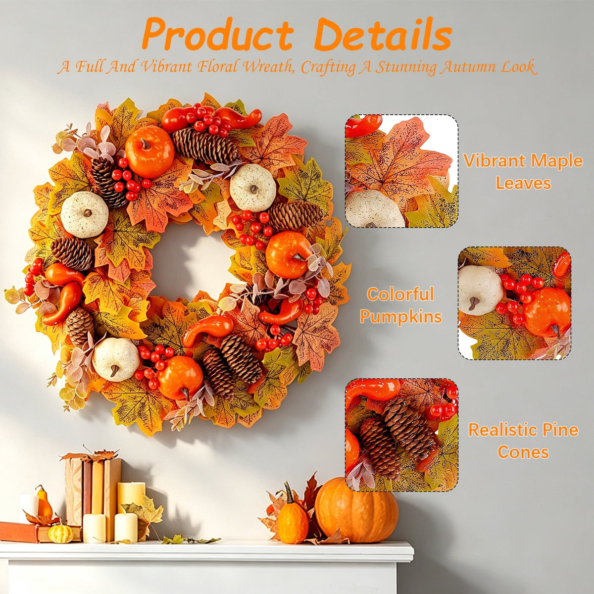AGCAN Halloween Wreaths for Front Door, 17 Inch Pre-Lit Halloween Wreaths with Bats & Deadwood, Halloween Decorations for Door,Porch,Window,Indoor and Outdoor Decor