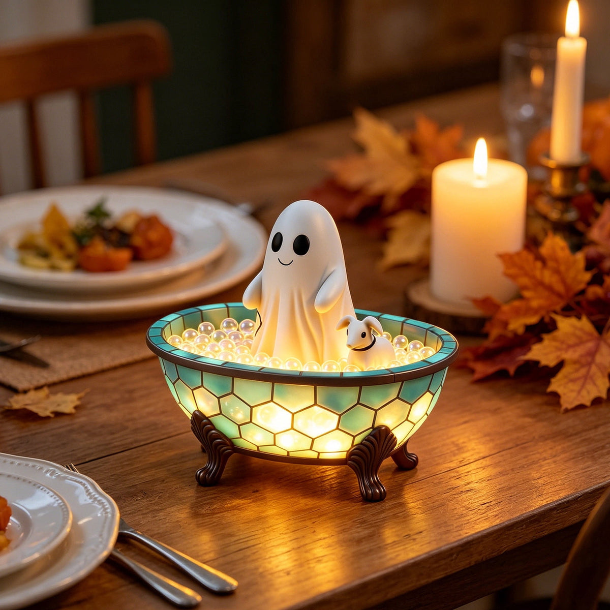 YZEGDCH Halloween 3D Ghost Campfire Flickering Night Light 2 Funny Roasting Marshmallows at Campfire LED Electric Faux Flameless Campfire Nightlight Funny Halloween Decor