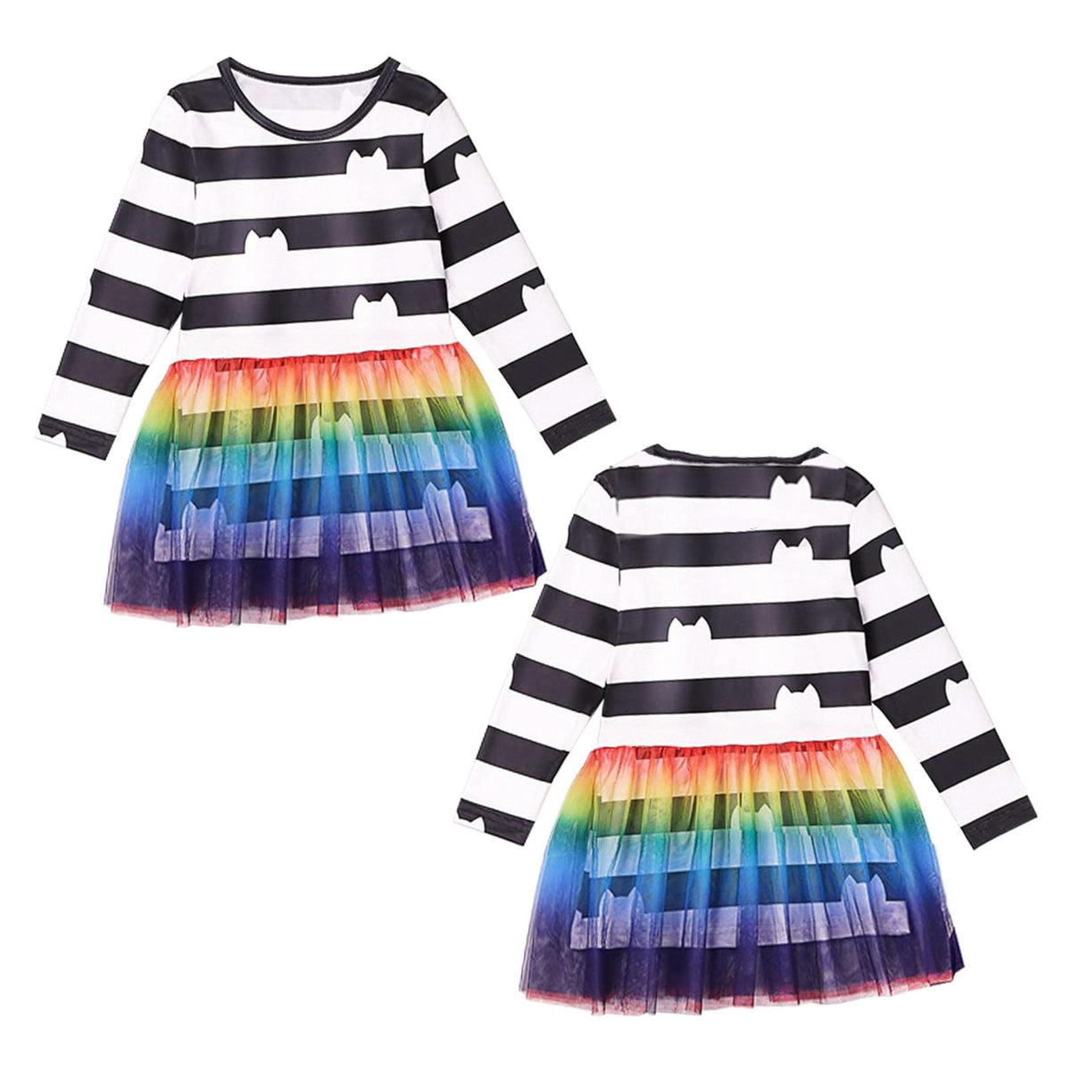2PC Rainbow Dress Pant Set w/Headband for Girls Halloween Cat Birthday Tutu Outfit