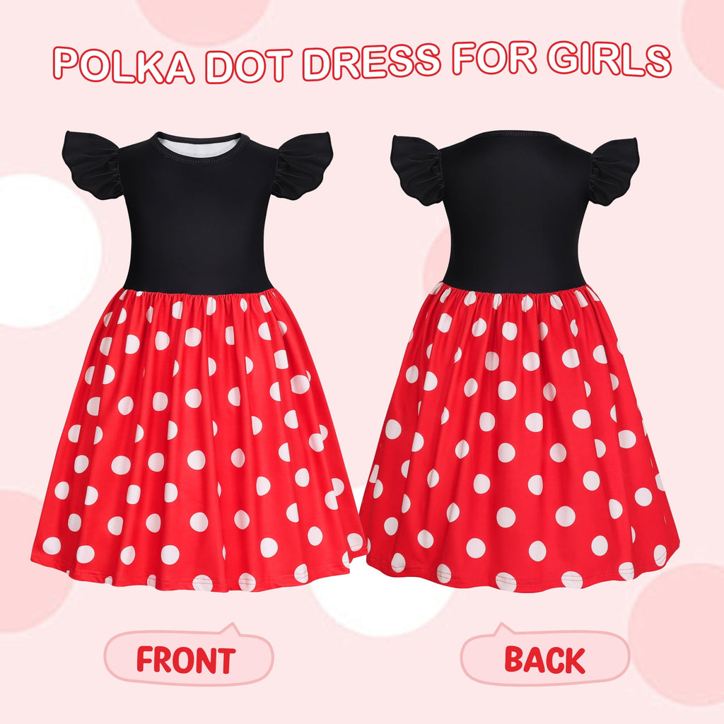 Benylion Toddler Girls Red Polka Dot Dresses Birthday Party Fancy Dress Up Costume for 6-7 Years