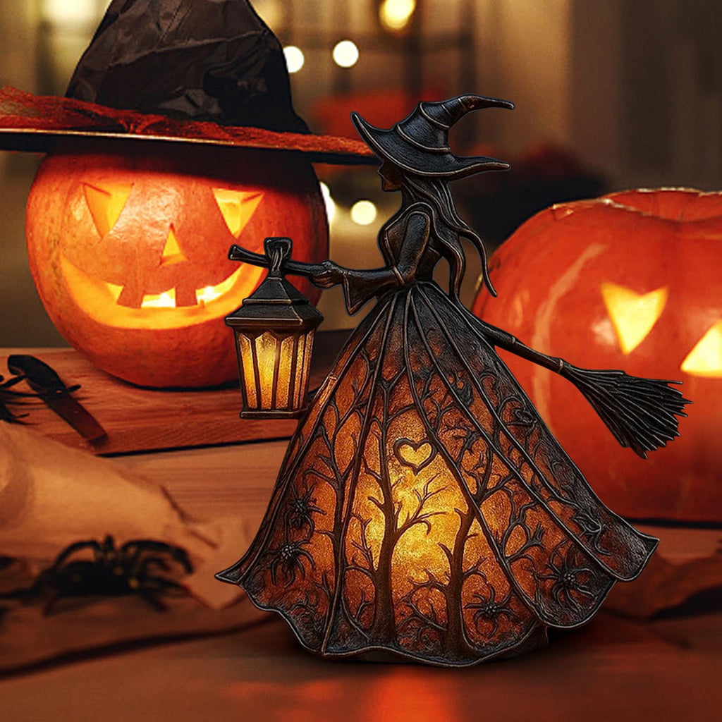 XEOVHV Halloween Witch Lamp, Light Up Witch Figurine, Spooky Table Night Light for Halloween Decoration, Stained Gothic Witches Led Lamp, Holiday Decorations for Bedroom
