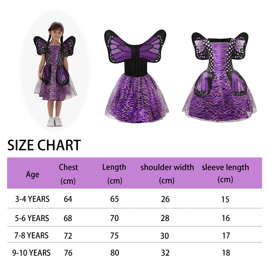 CZKHPTY Girls 3D Butterfly Fairy Tutu Dress, Whimsical Garden Princess Pretend Play Fancy Outfit, Sizes 3-4Y