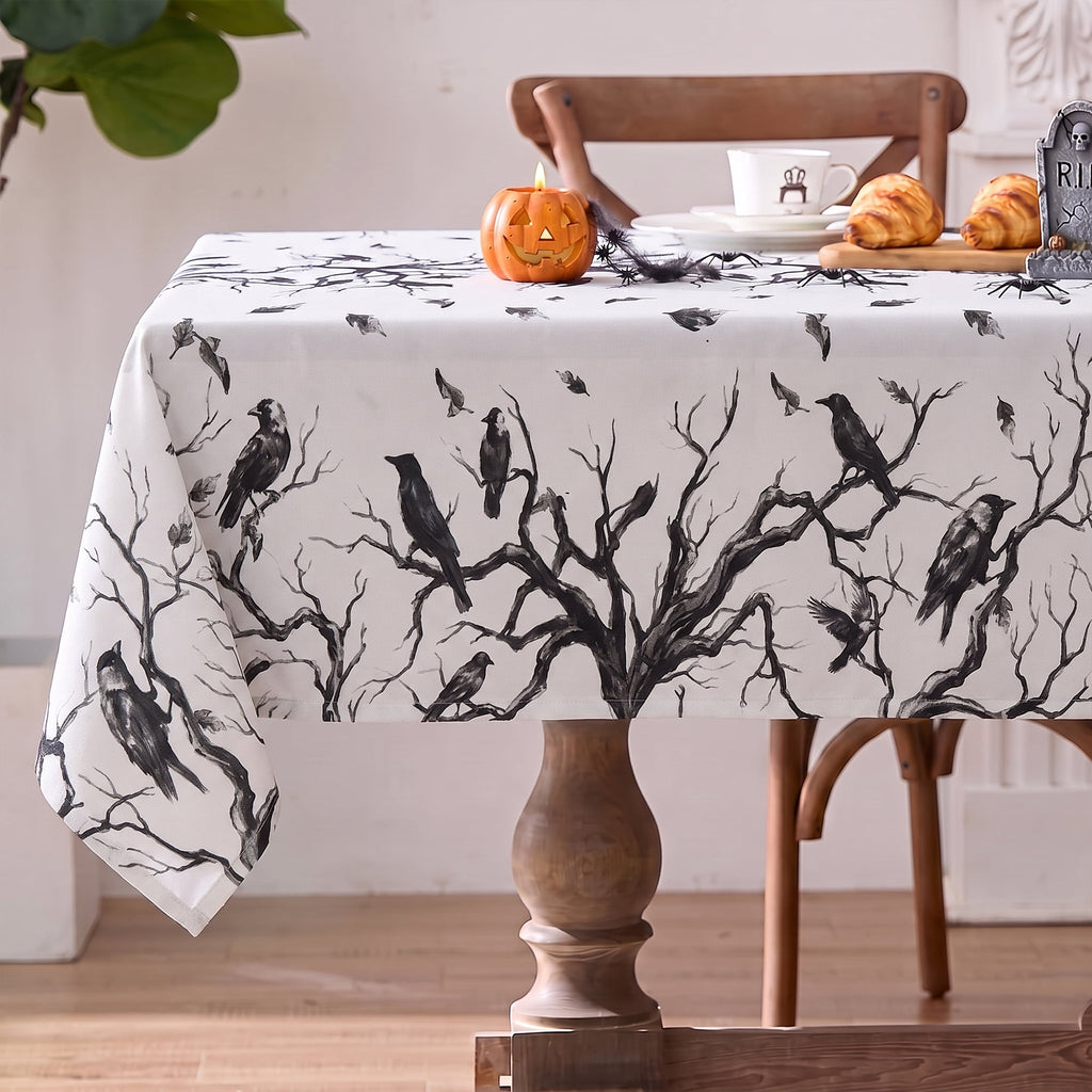 Sm:)e Crow Haunted Tree Halloween Tablecloth 60x84 Inch, Machine Washable Table Cover for Dinner/Party Decoration/Holiday