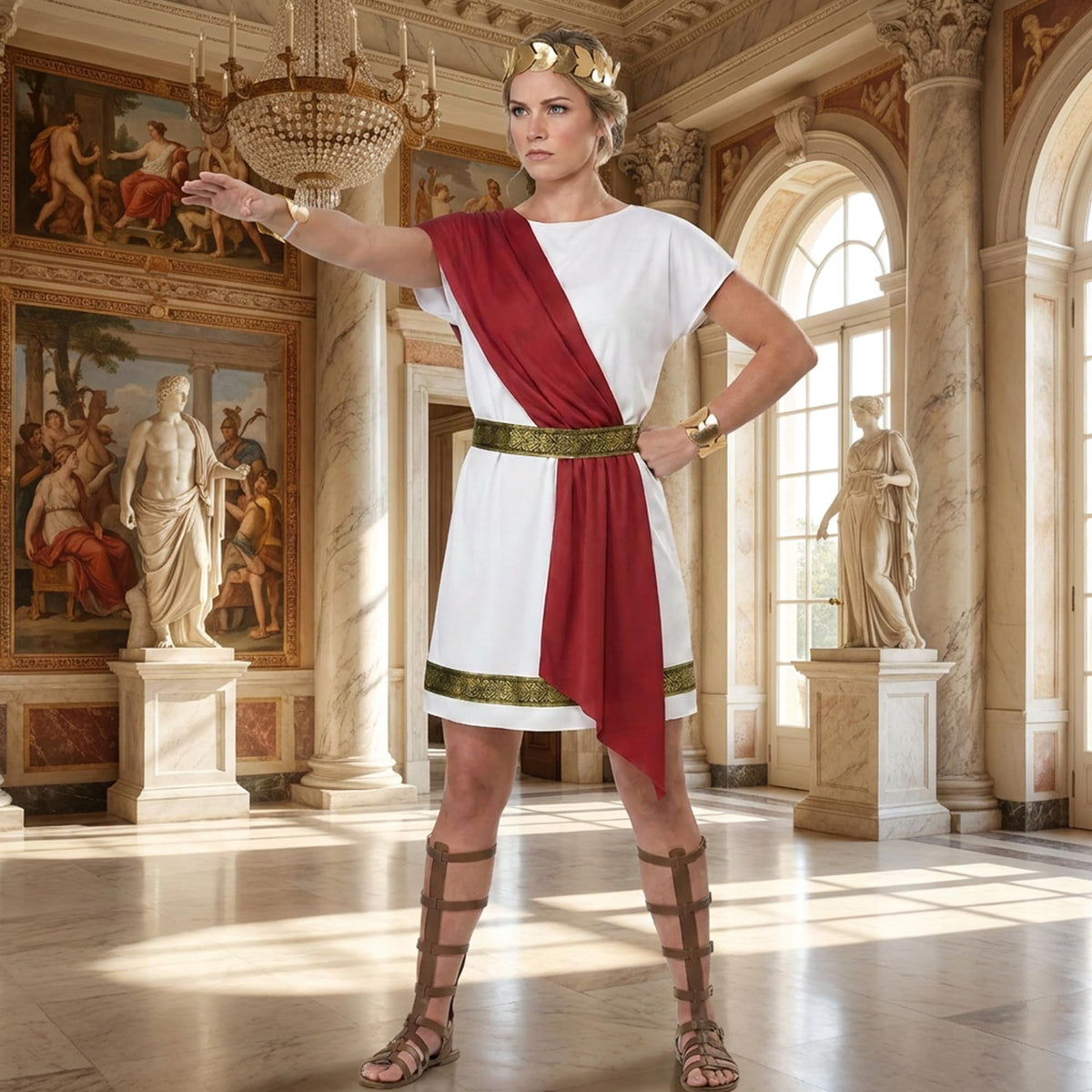 EBaokuup Adult Toga Costume Set, Red Roman Greek God Costume for Men and Women Halloween
