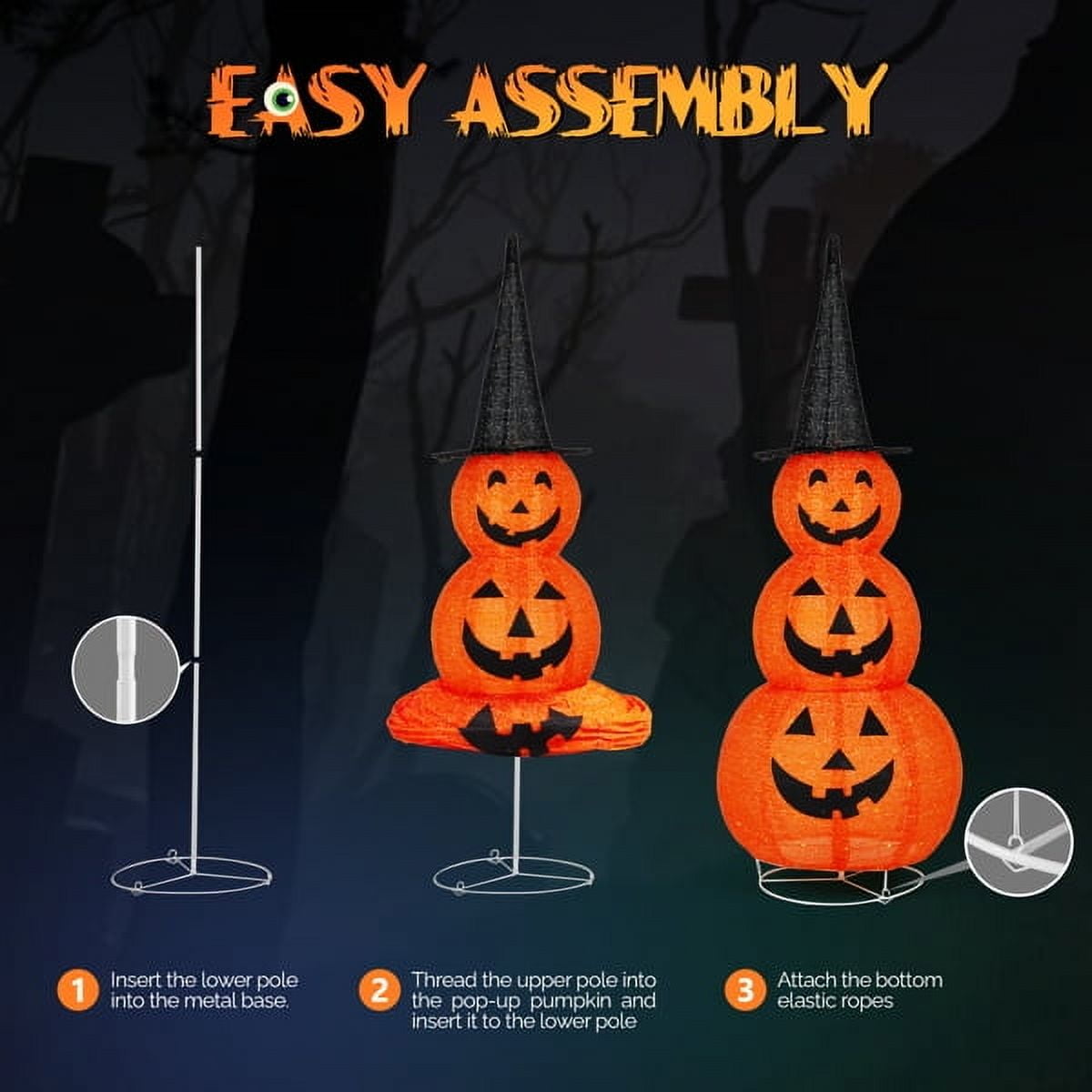 5ft Lighted Pop-Up Pumpkin, 100 LED Lights, Durable Indoor/Outdoor Use, Easy Assembly for Halloween Decor