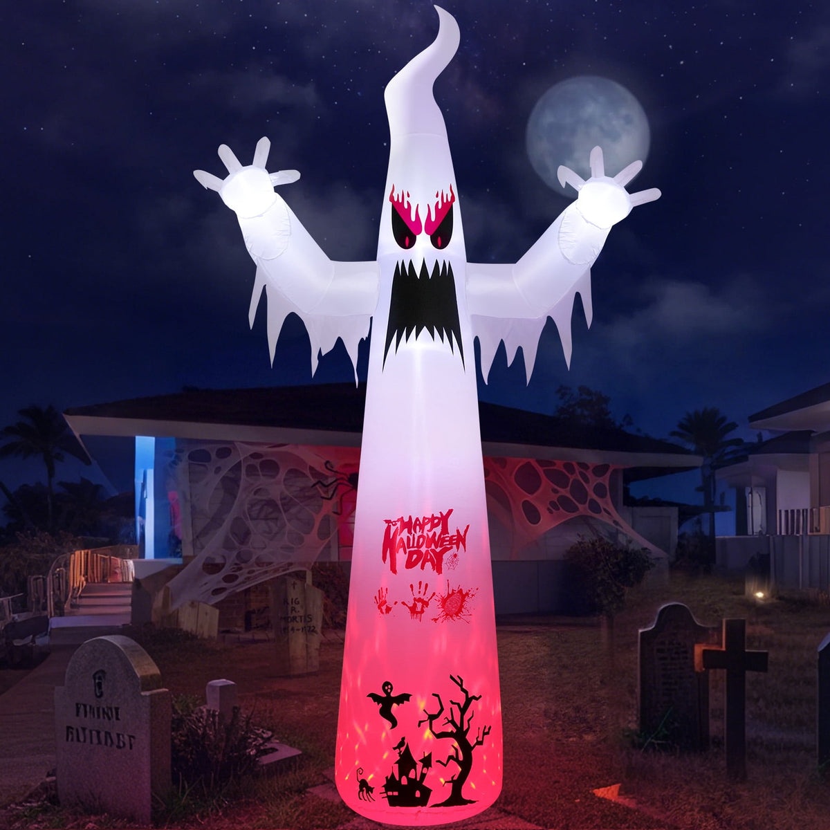 Ayieyill 10FT Halloween Inflatables Blow up LED Giant Red Ghost for Outdoor Halloween Yard Inflatables Garden Yard Lawn