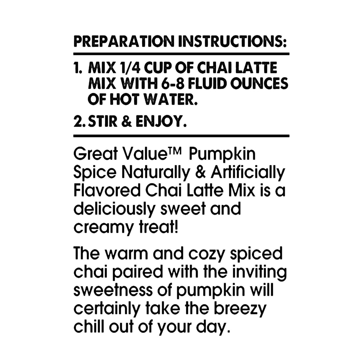Great Value Pumpkin Spice Chai Latte Mix 10oz