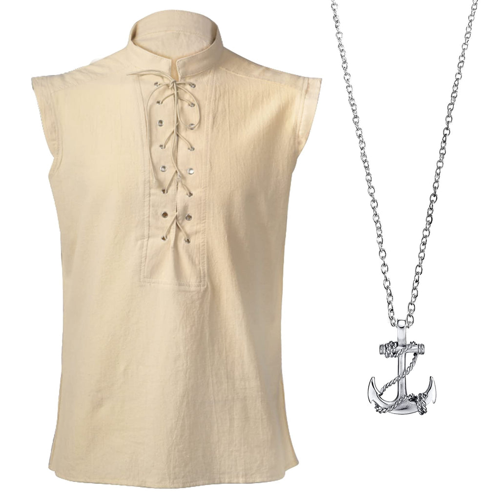 ATTBEA Mens Pirate Renaissance Costume Pirate Shirt Long Sleeves Medieval Viking Gothic Celtic Pirate Vest for Unisex Halloween Costume