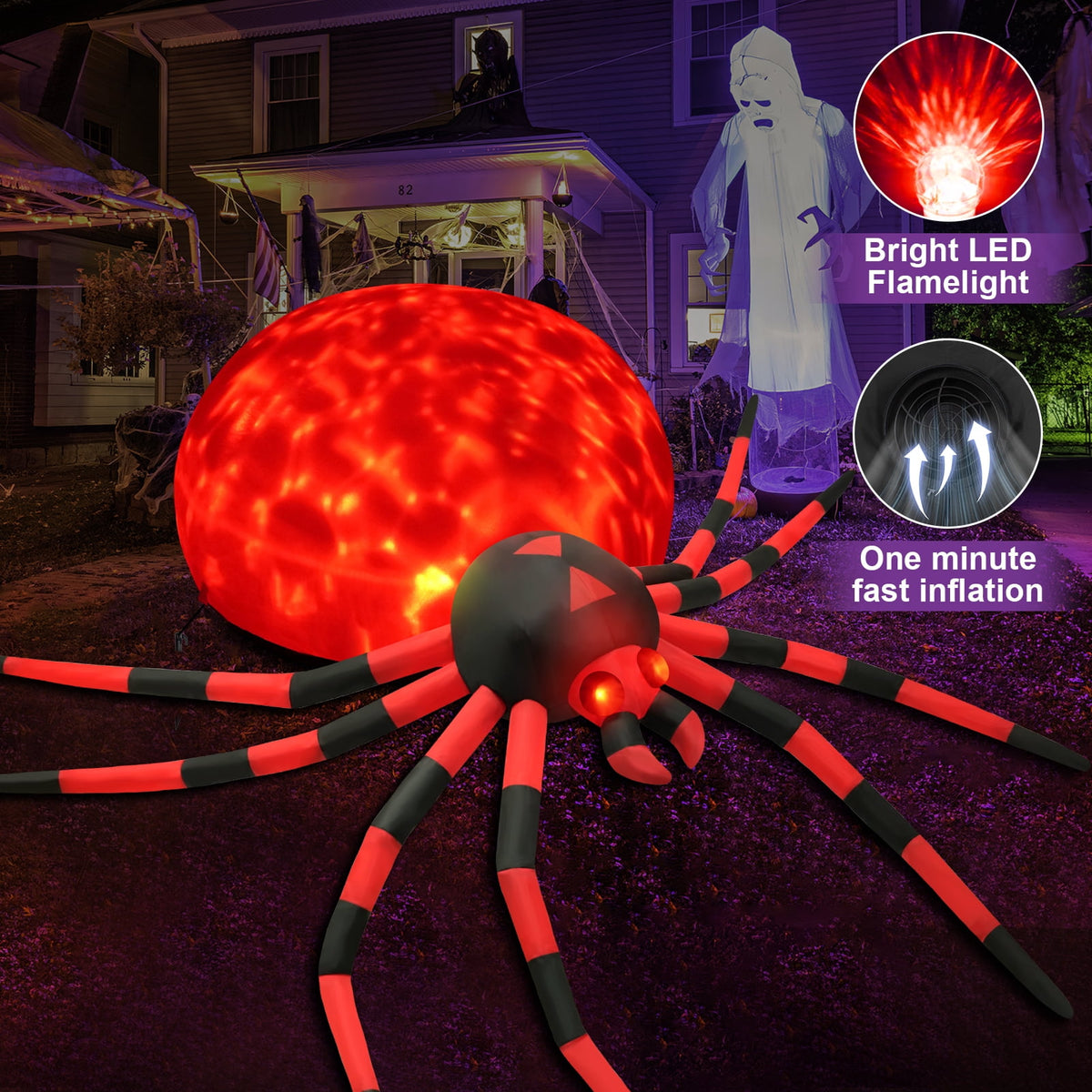 Yexmas 8FT Halloween Inflatables Outdoor Decorations Giant Spider Decorations with LED Lights and Air Pump Blow up Inflatable, Red