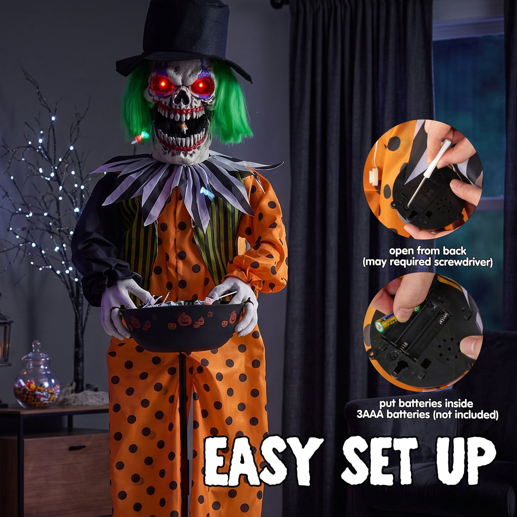 Joyfy 67" Standing Grim Reaper with Chain, Large Halloween Decorations Outdoor, Life Size Animatronics Skelton, Sound-Actived Party Decor with Creepy Sound & LED Eyes, Scary Haunted House Props