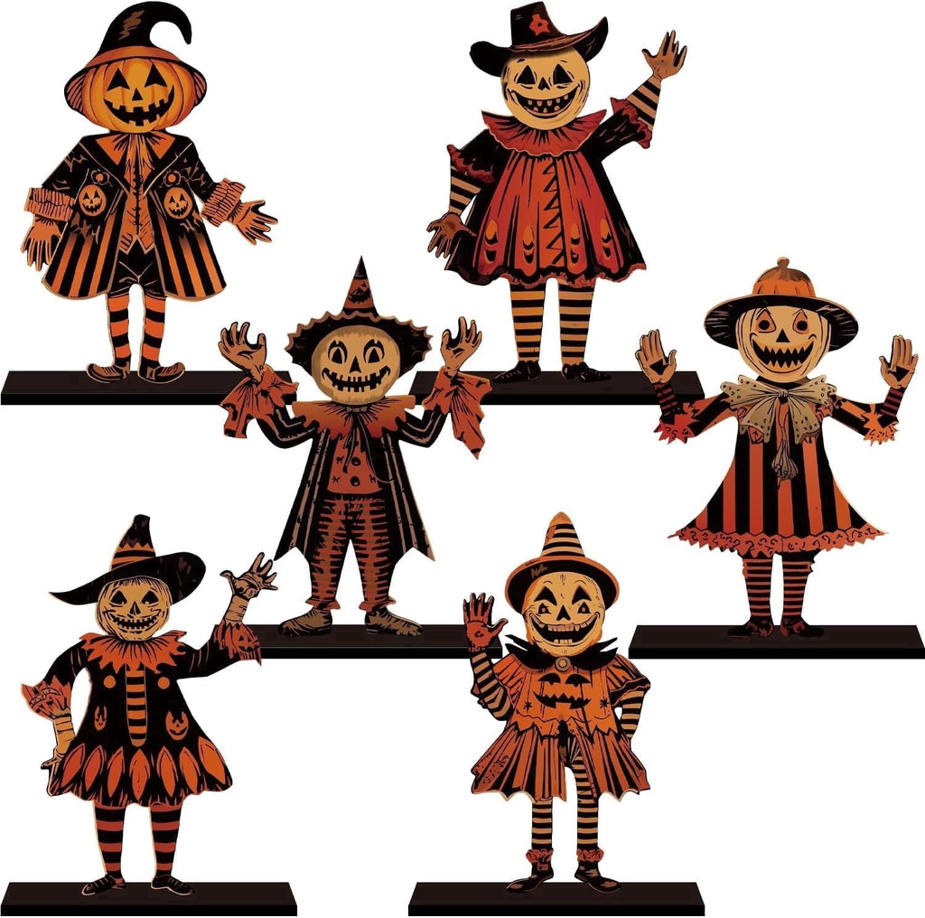 Lanfubeisi 6pcs 6.3x4.2inch Vintage Halloween Decor Wood Table Centerpieces Horror Spooky Scarecrow Pattern Vintage Halloween Decorations Party Table Centerpieces for Home